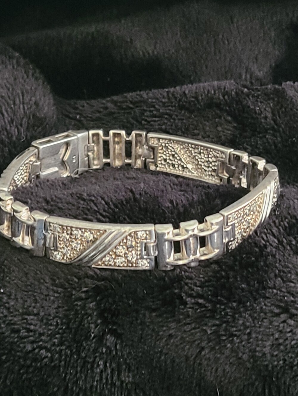 Sterling Silver 925 Micro Mini Pavé Diamond Dust Thick Link Bracelet Unisex